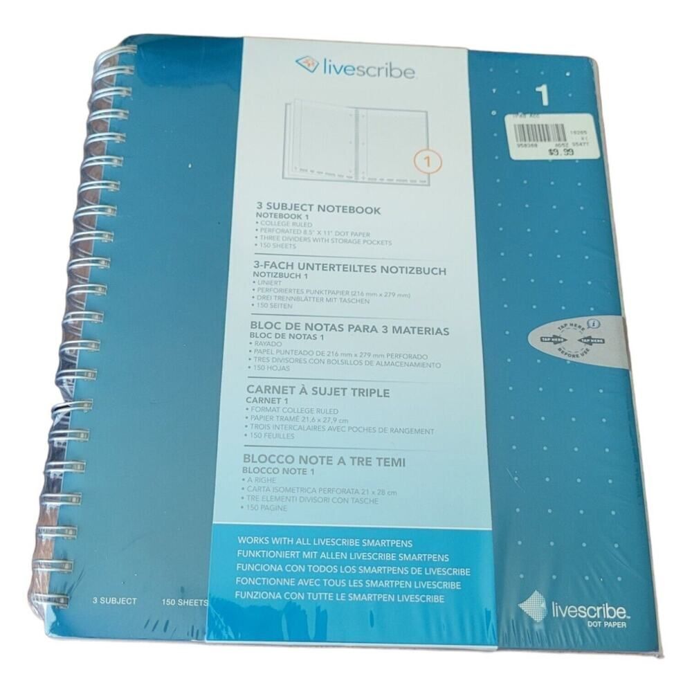 Livescribe Dot Paper three subject 150 sheet Notepad NOS School Notebook